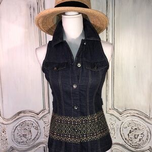 I echo Sleeveless Embroidered Long Line Jean Vest Size XS-S